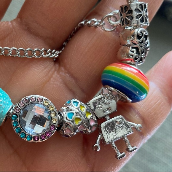 Pandora Snake Bracelet with Colorful Fantasy Love Rainbow Charms Jewelry EUC - Picture 6 of 14